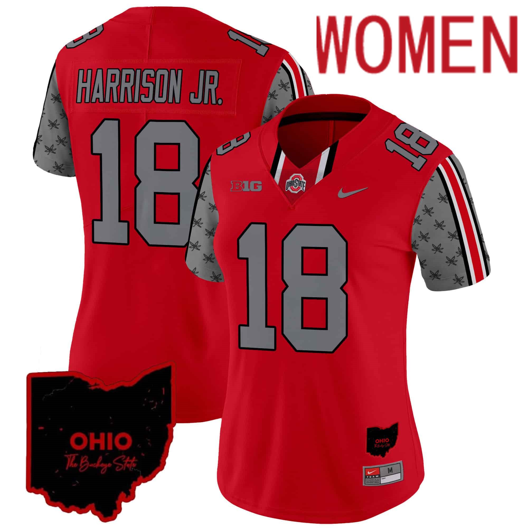 Women Ohio State Buckeyes 18 Harrison jr Red 2024 Nike Home Patch Vapor Limited NCAA Jersey